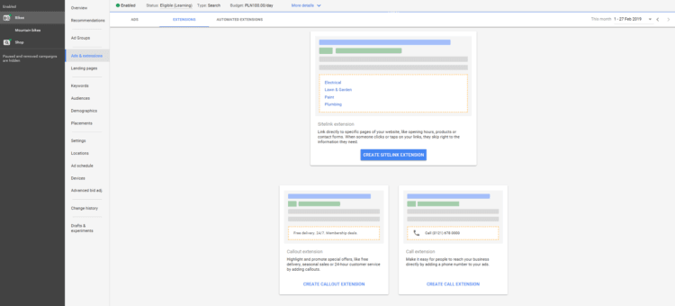 Ads extensions