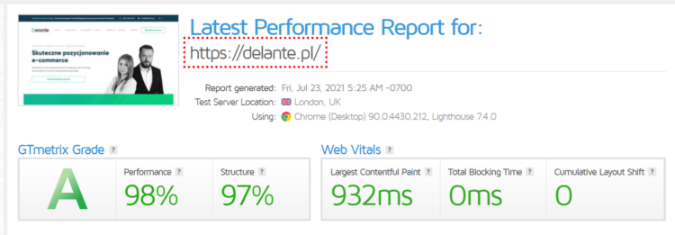 gt metrix page speed report