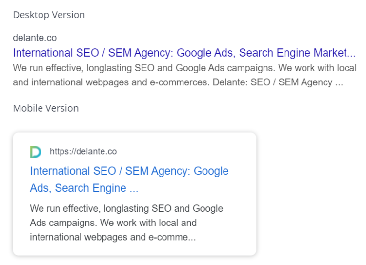 mobile seo vs desktop - meta description display