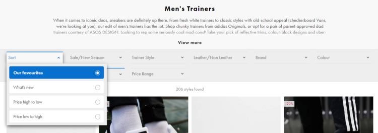 filters in e-commerce website example