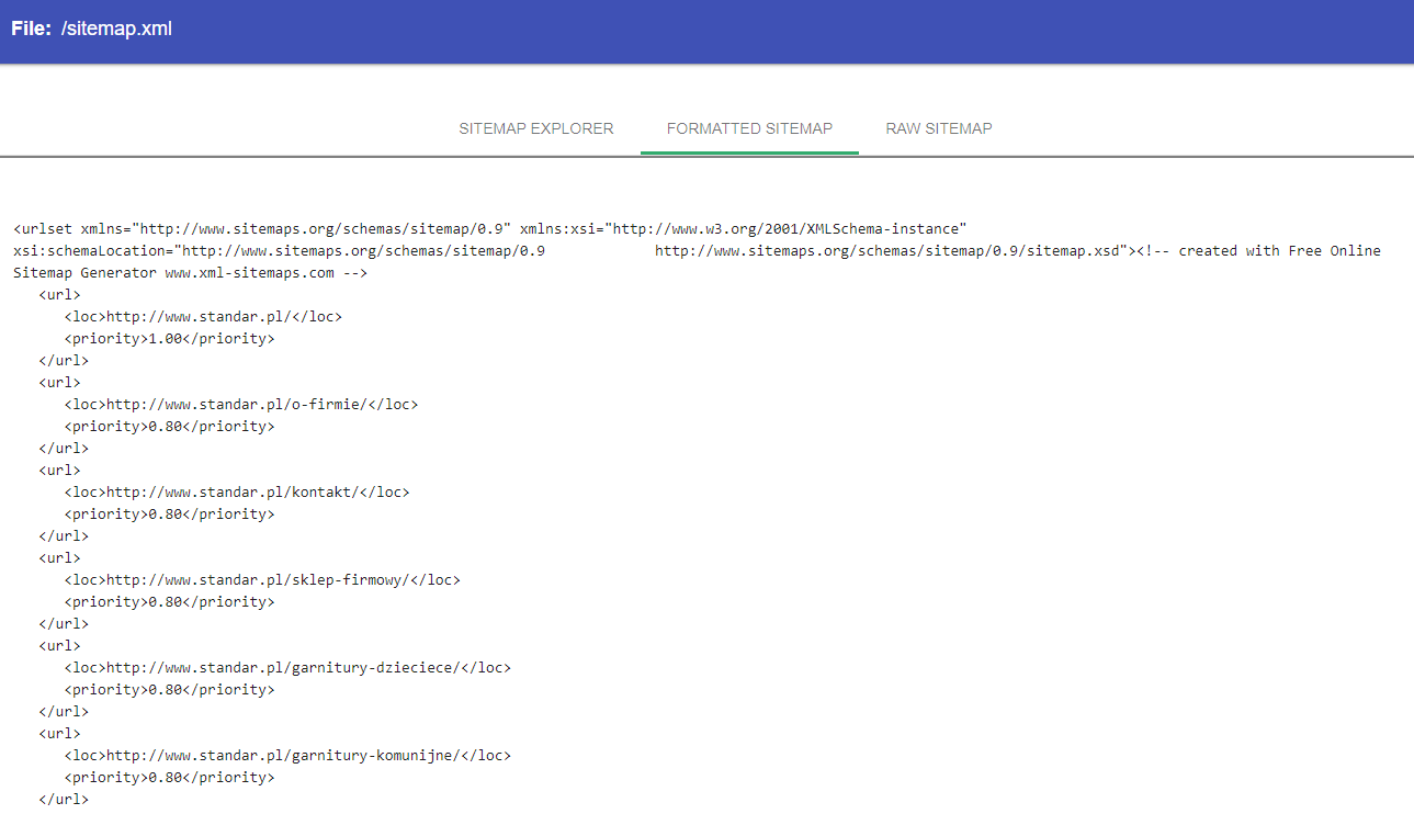 Polska sitemapa na stronie standar