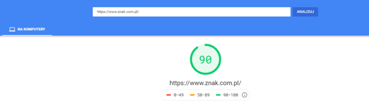 Case Study Znak - prędkość strony po 5 miesiącach